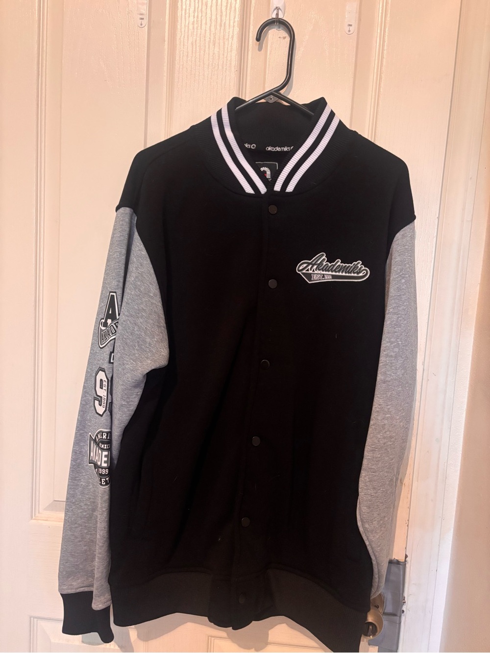 Akademiks Black and Gray Varsity-Style Bomber Jacket NWT